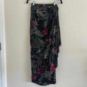 Cold water Creek 100% Silk Wrap Maxi Skirt Vacation Tropical Floral Size Small